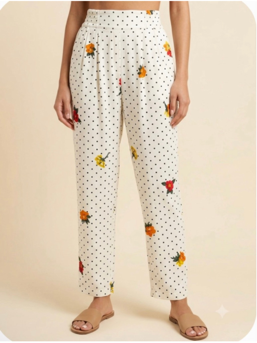 Rachel Zoe S White Black Polka Dot Floral Trousers